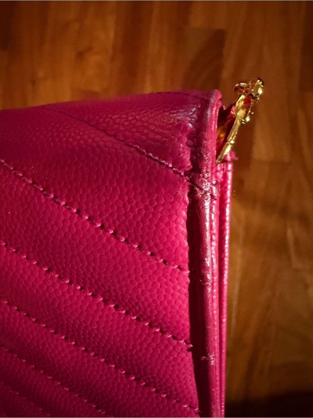YSL Hot Pink Clutch with gold chain - Picture 7 of 13